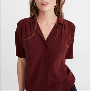 Madewell Silk Camp Shirt Maroon XXS